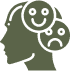 Mental health concept: Head silhouette with happy and sad face icons. Vibe Psychiatry.