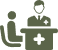 Icon for mental health clinic with doctor at desk.